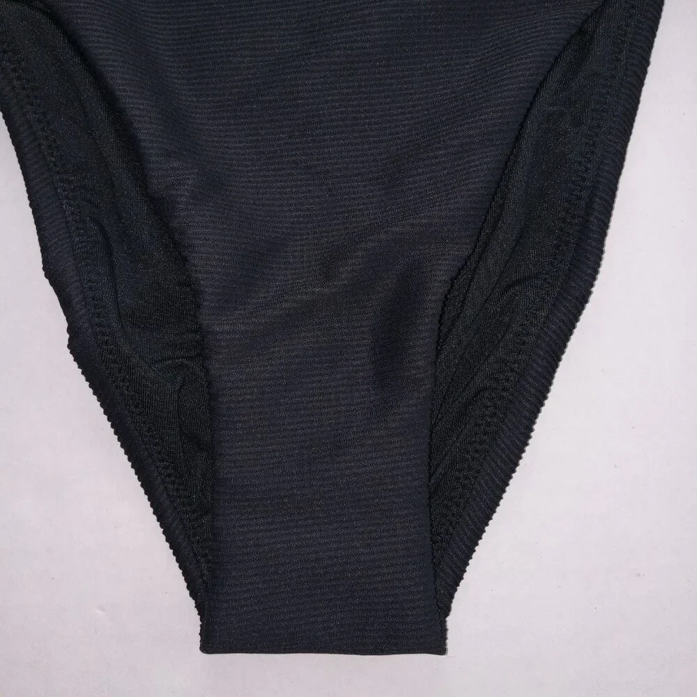 J. Crew Women's Ribbed High Rise Cheeky Bikini Bottom Size XXS Black Swim